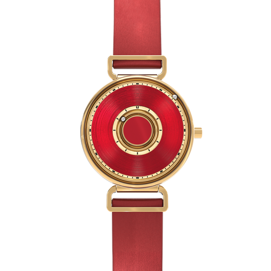 Magneto Watch - Bella Gold Red - Satin Leder Rot - Front