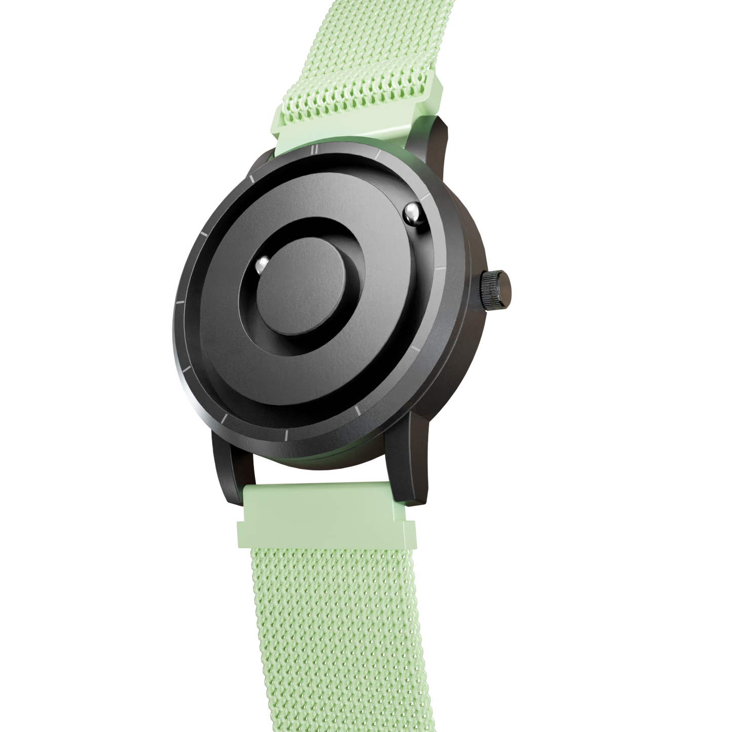 Magneto-Watch-Jupiter-Black-Maschenarmband-Mint-Side