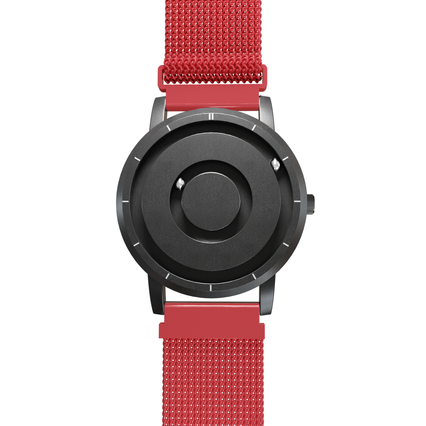 Magneto-Watch-Jupiter-Black-Maschenarmband-Rot-Front