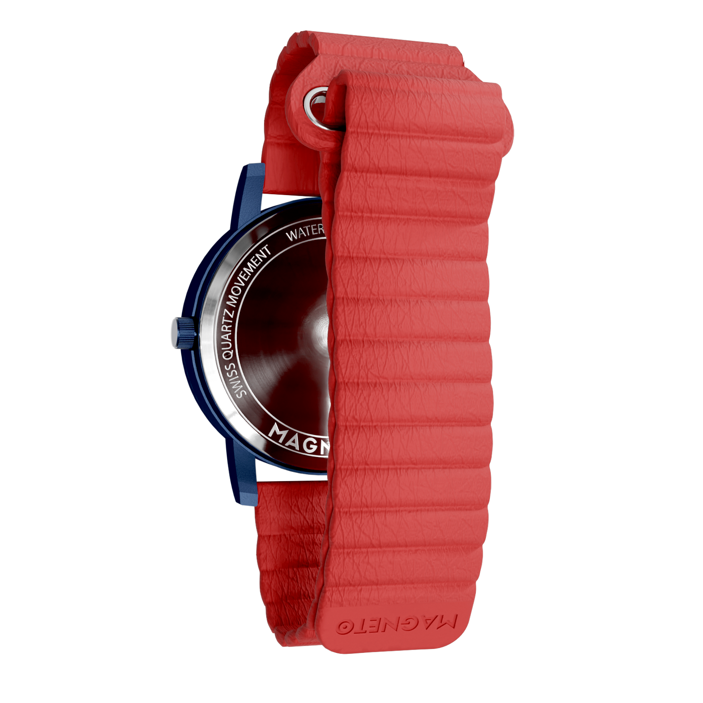 Magneto-Watch-Jupiter-Blue-Kunstleder-Magnetisch-Rot-Back
