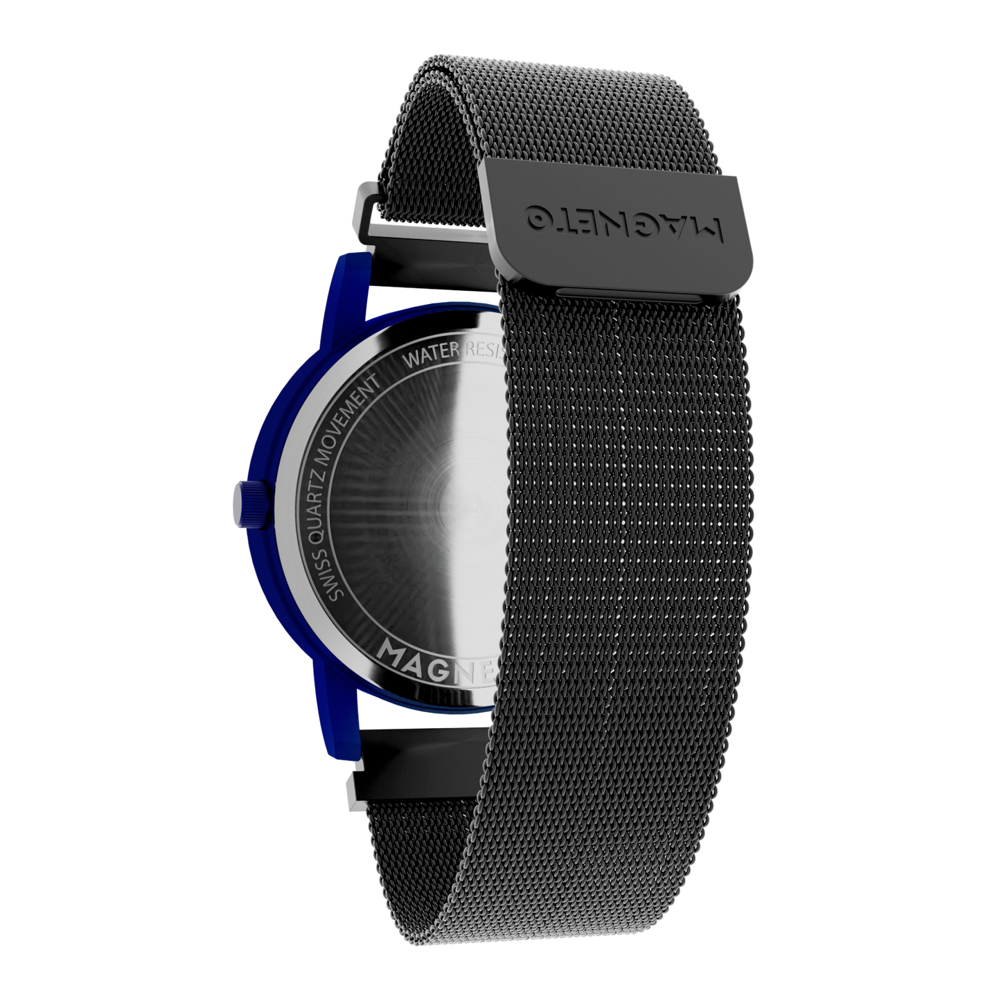 Magneto-Watch-Jupiter-Blue-Maschenarmband-Schwarz-Back