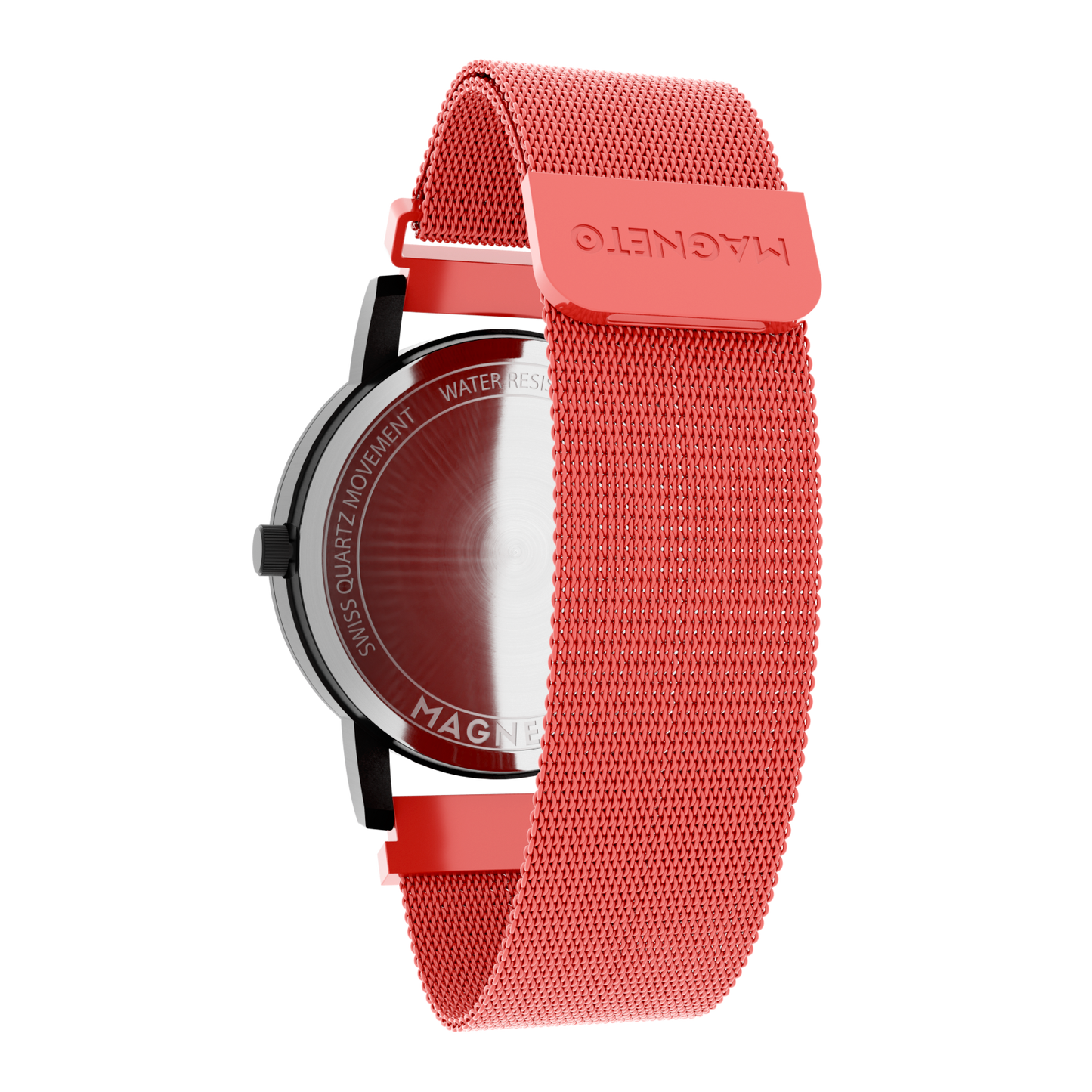 Magneto-Watch-Komet-Black-Maschenarmband-Rot-Back
