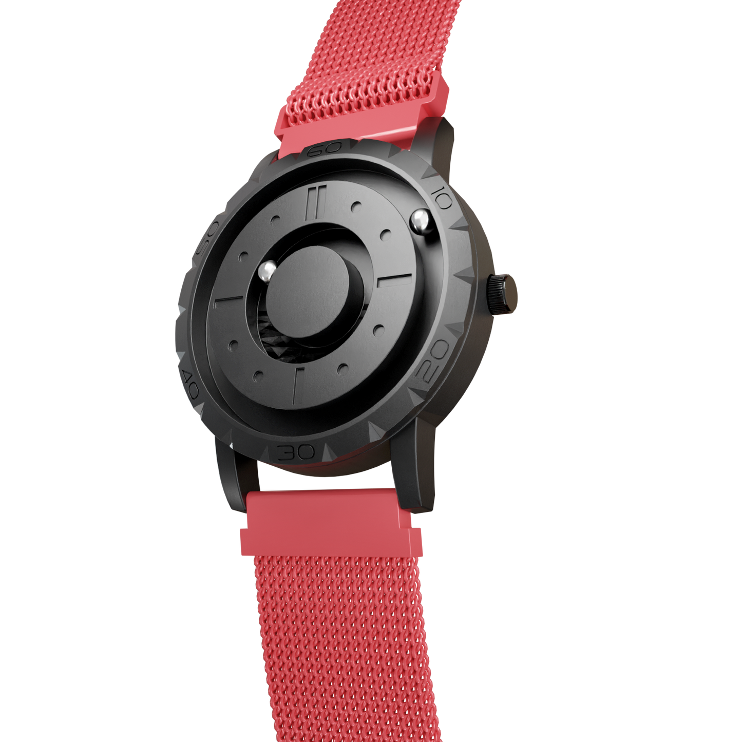 Magneto-Watch-Komet-Black-Maschenarmband-Rot-Side