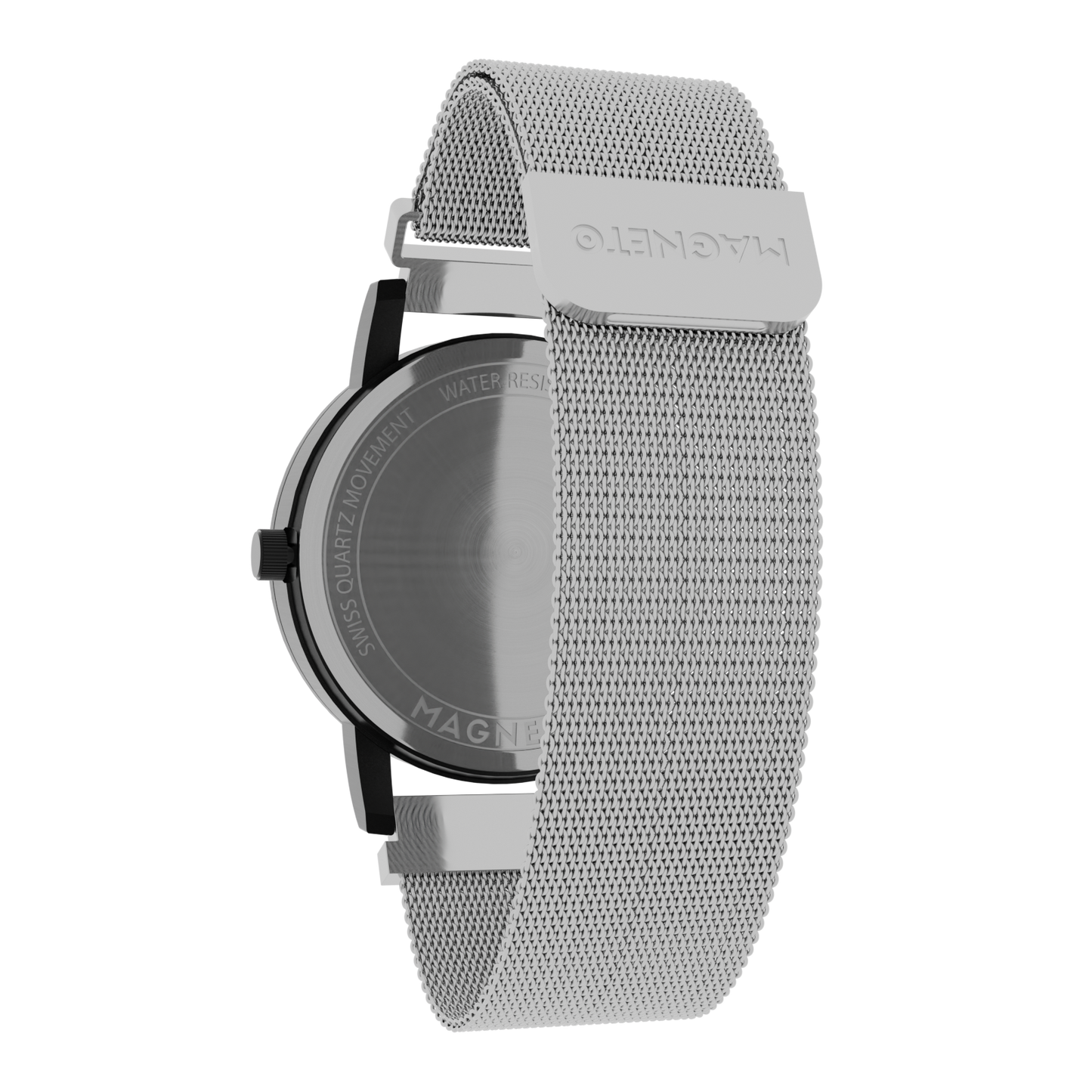 Magneto-Watch-Komet-Black-Maschenarmband-Silber-Back