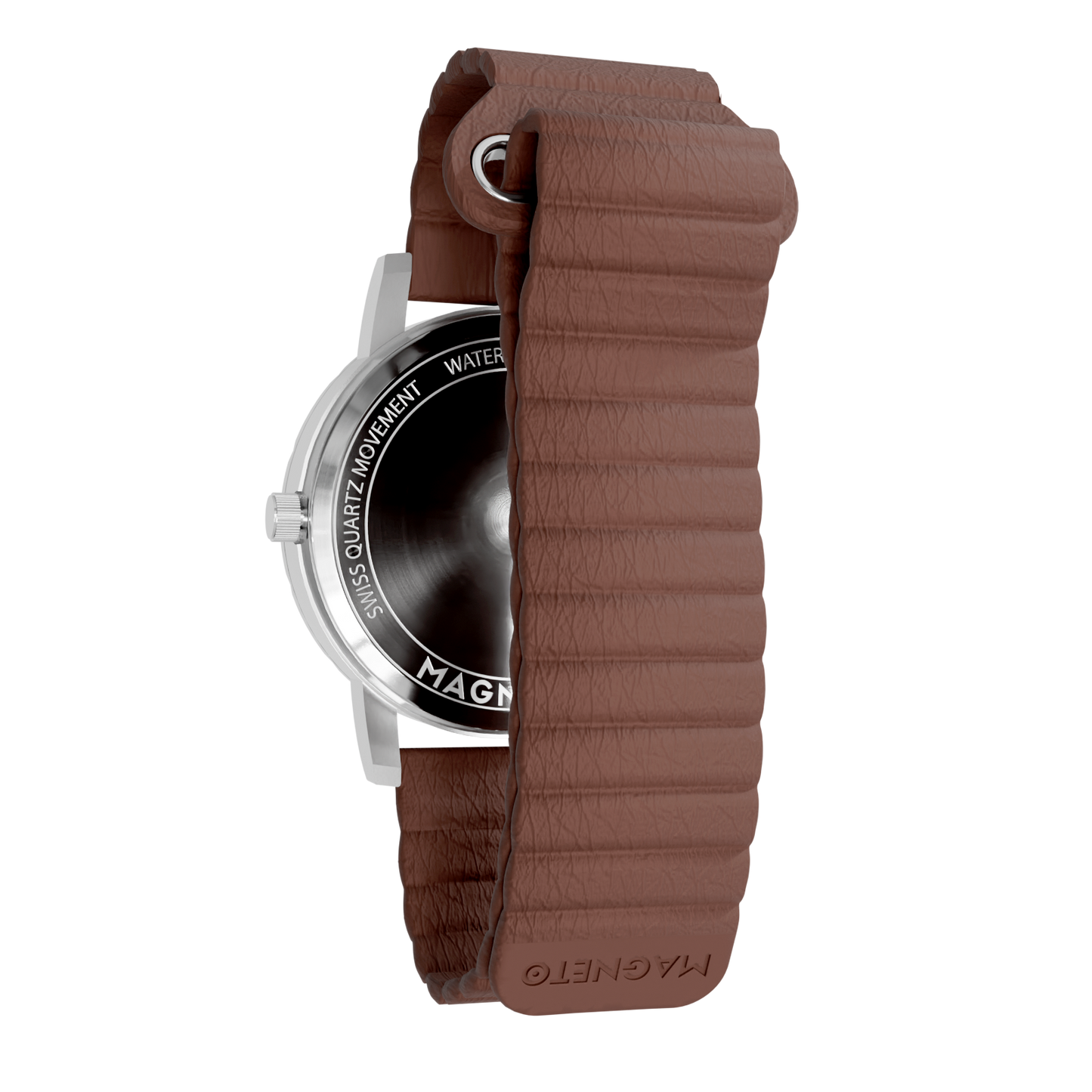Magneto-Watch-Komet-Silver-Kunstleder-Magnetisch-Braun-Back