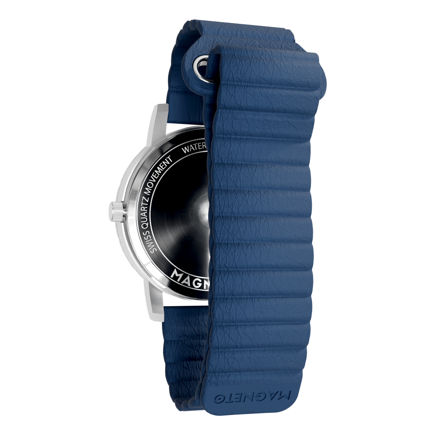 Magneto-Watch-Komet-Silver-Kunstleder-Magnetisch-Blau-Back