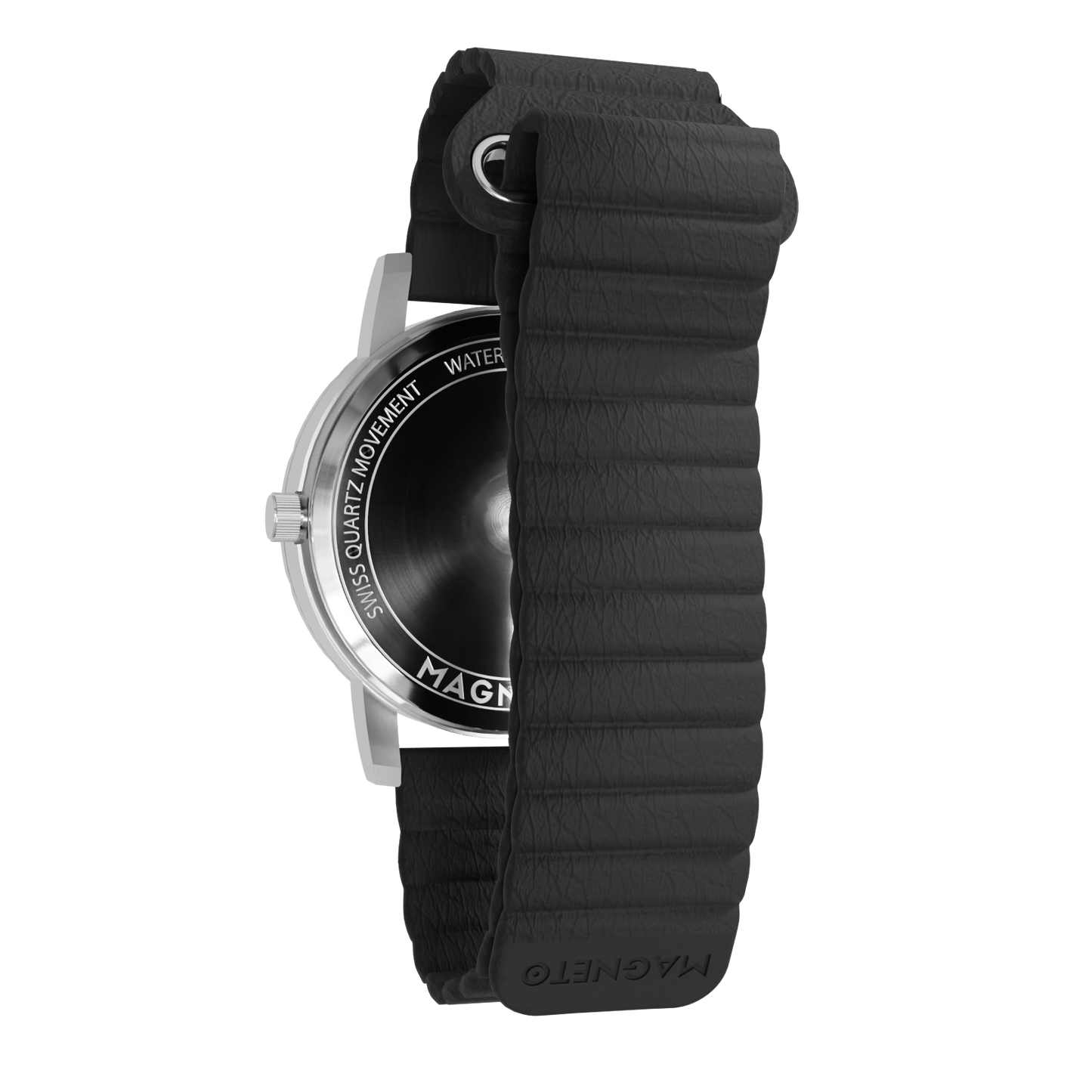 Magneto-Watch-Komet-Silver-Kunstleder-Magnetisch-Schwarz-Back