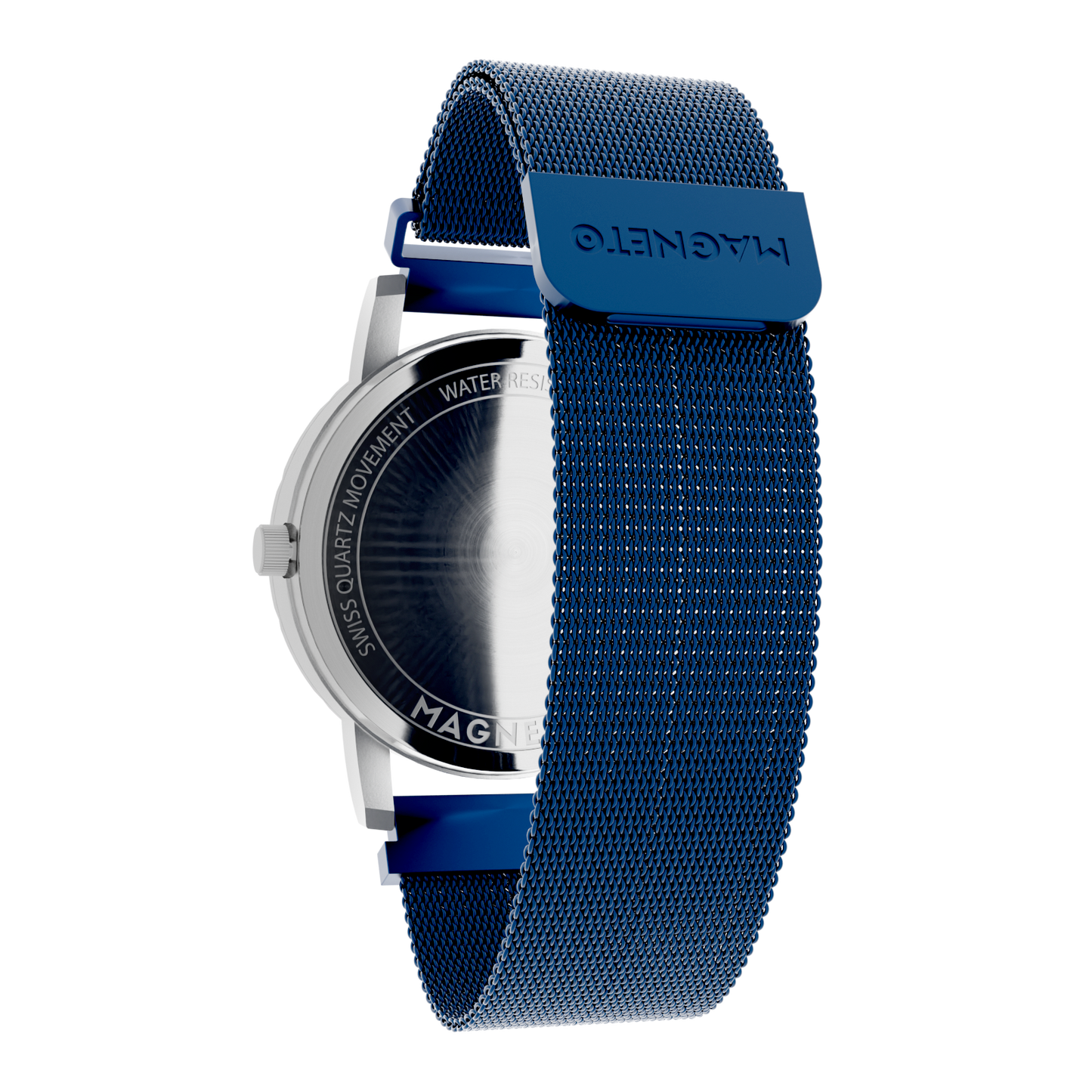 Magneto-Watch-Komet-Silver-Maschenarmband-Blau-Back