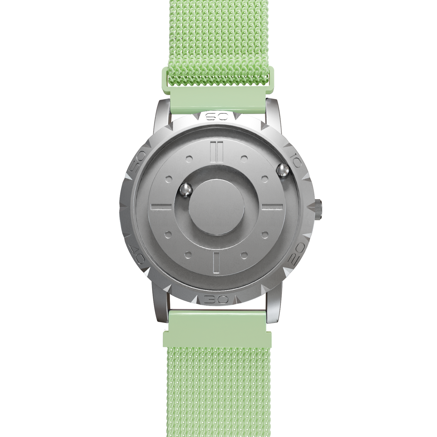 Magneto-Watch-Komet-Silver-Maschenarmband-Mint-Front