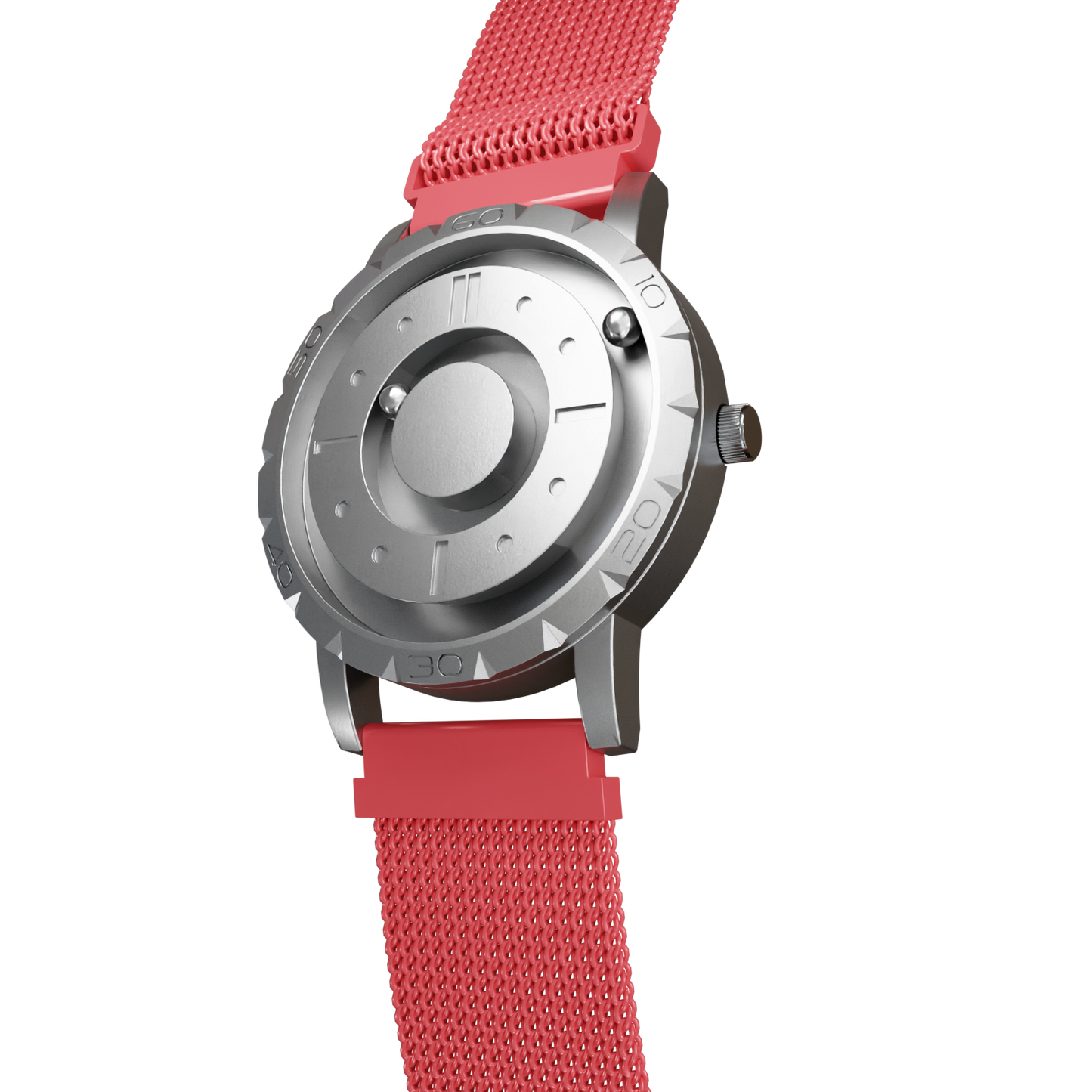 Magneto-Watch-Komet-Silver-Maschenarmband-Rot-Side