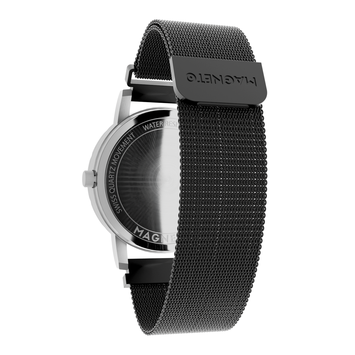 Magneto-Watch-Komet-Silver-Maschenarmband-Schwarz-Back
