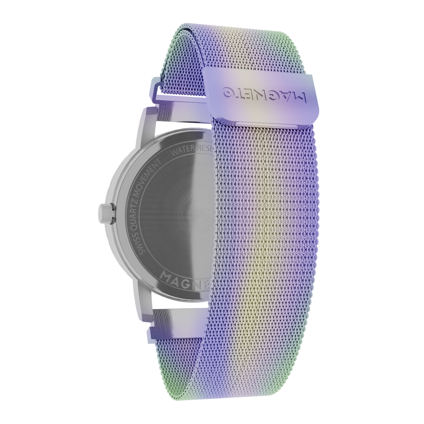 Magneto-Watch-Komet-Silver-Maschenarmband-Flip-Flop-Back
