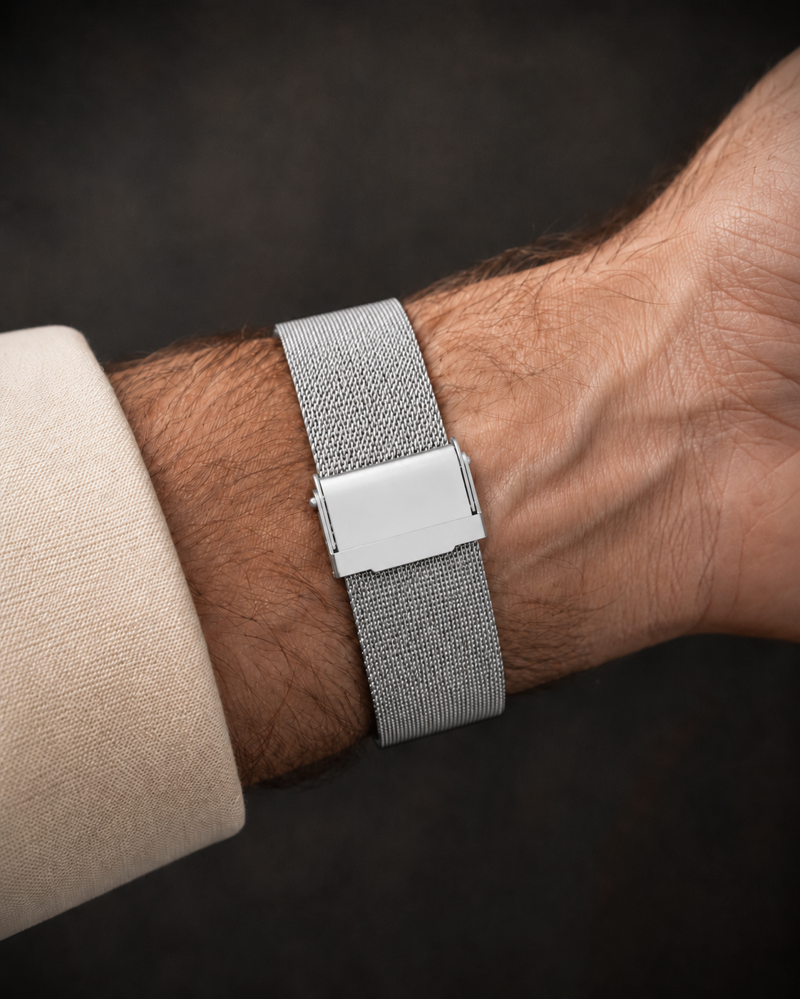 Magneto-Watch-Maschenarmband-Sicherheitsverschluss-Silber-Front