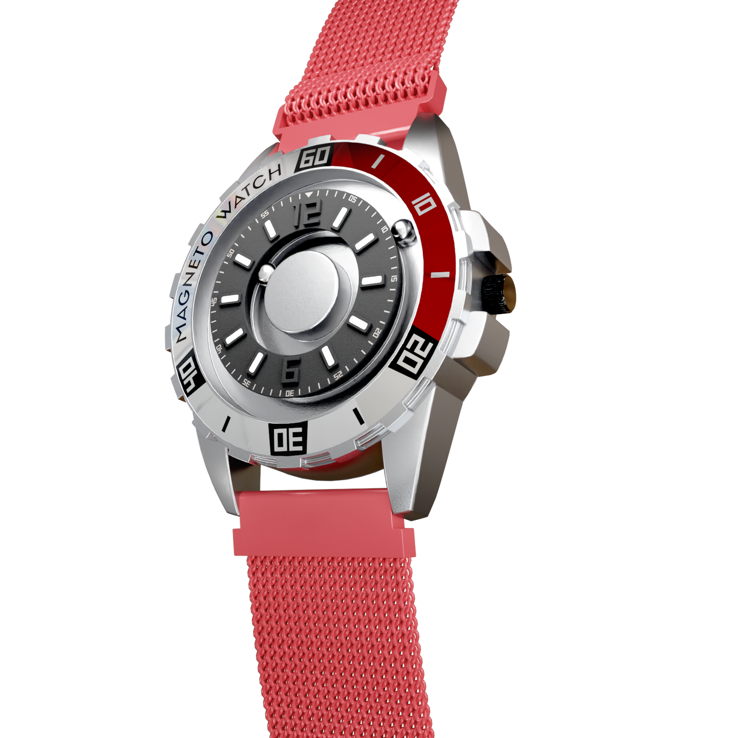 Magneto-Watch-Uranus-Maschenarmband-Rot-Side
