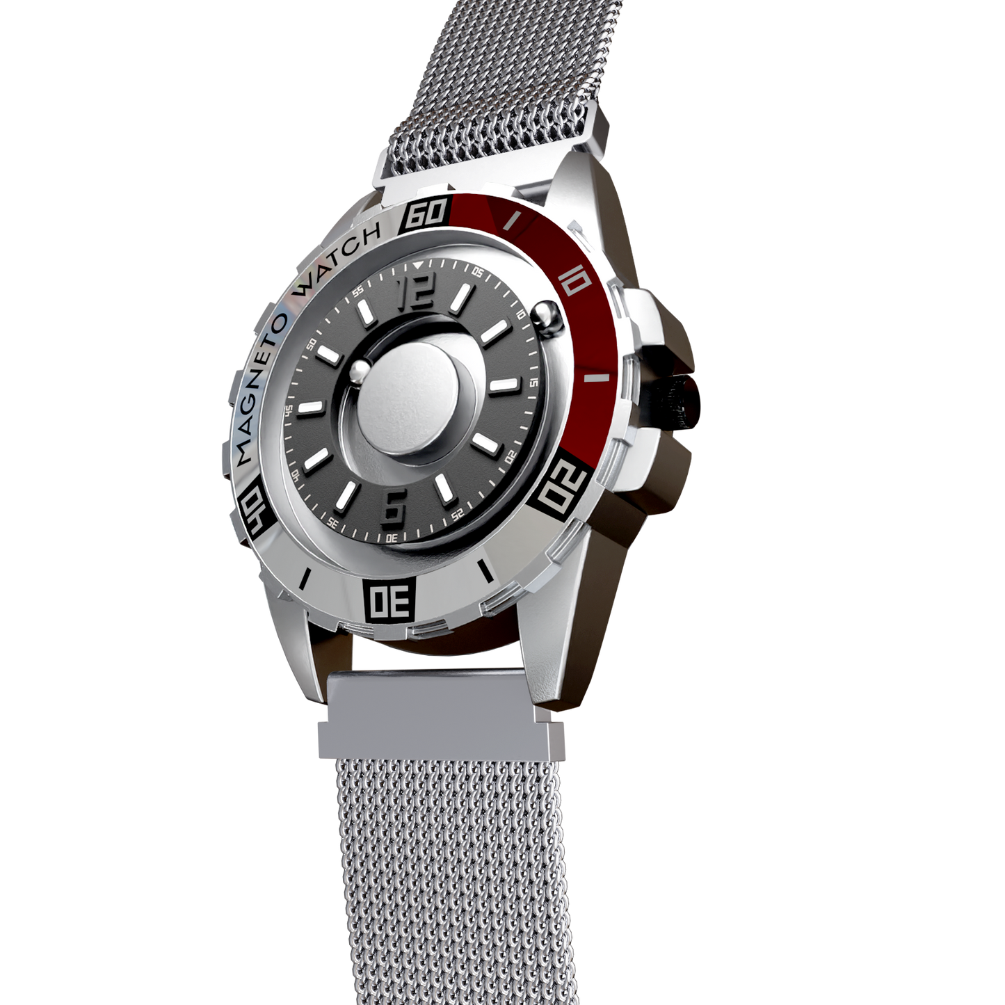 Magneto-Watch-Uranus-Maschenarmband-Silber-Side