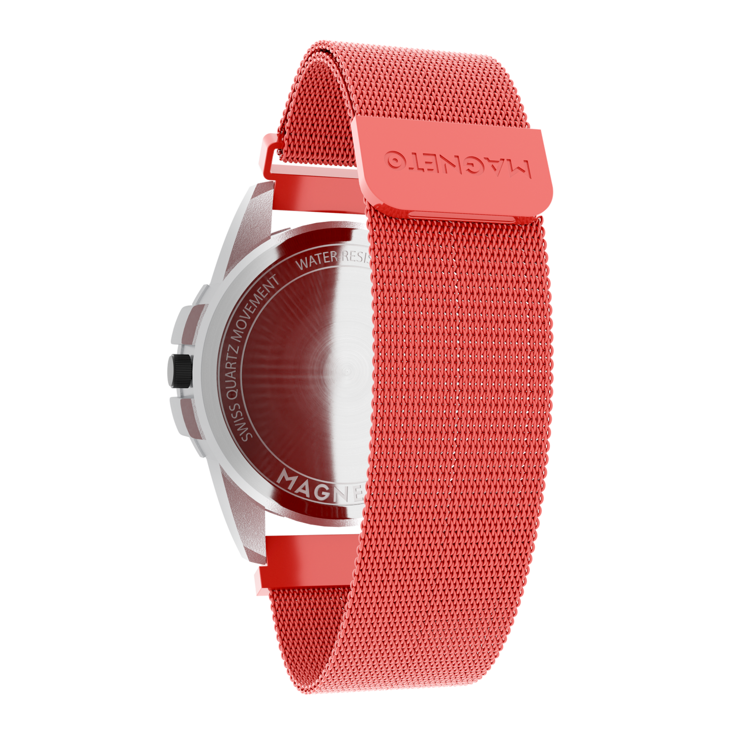 Magneto-Watch-Uranus-Red-Maschenarmband-Rot-Back