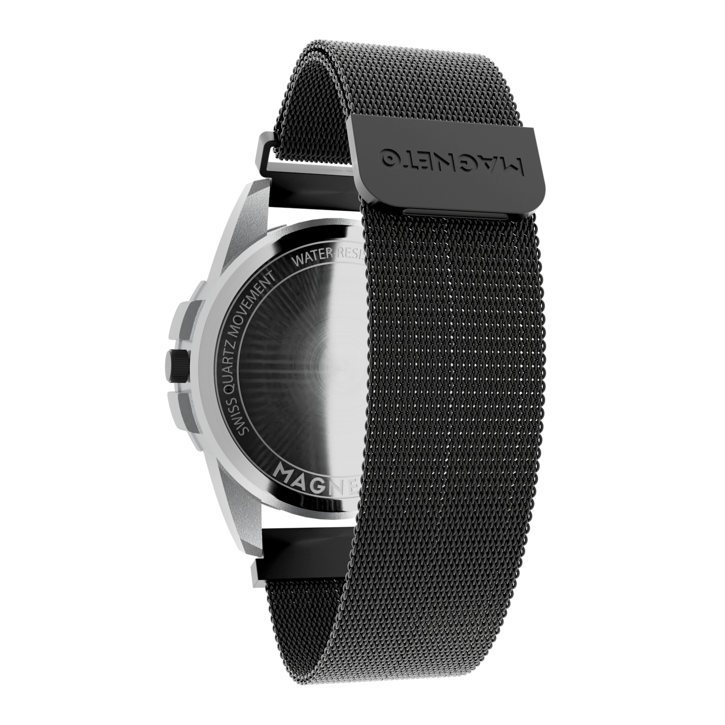 Magneto-Watch-Uranus-Red-Maschenarmband-Schwarz-Back