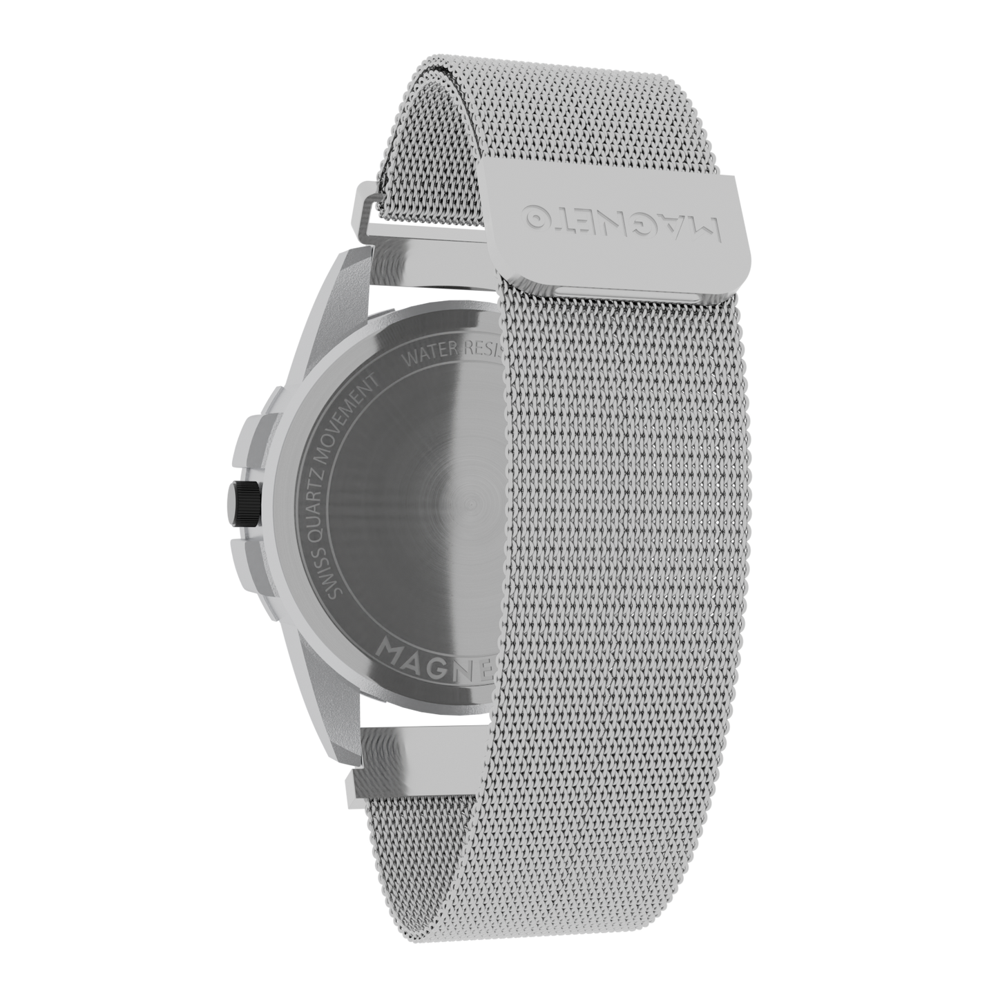 Magneto-Watch-Uranus-Red-Maschenarmband-Silber-Back