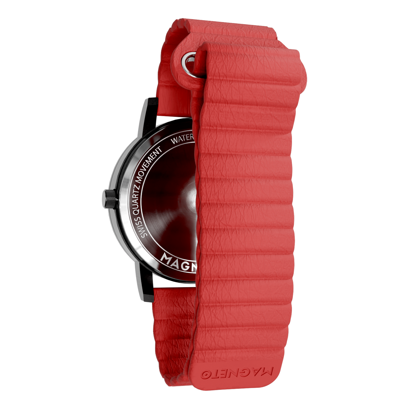 Magneto-Watch-Wave-Black-Kunstleder-Magnetisch-Rot-Back