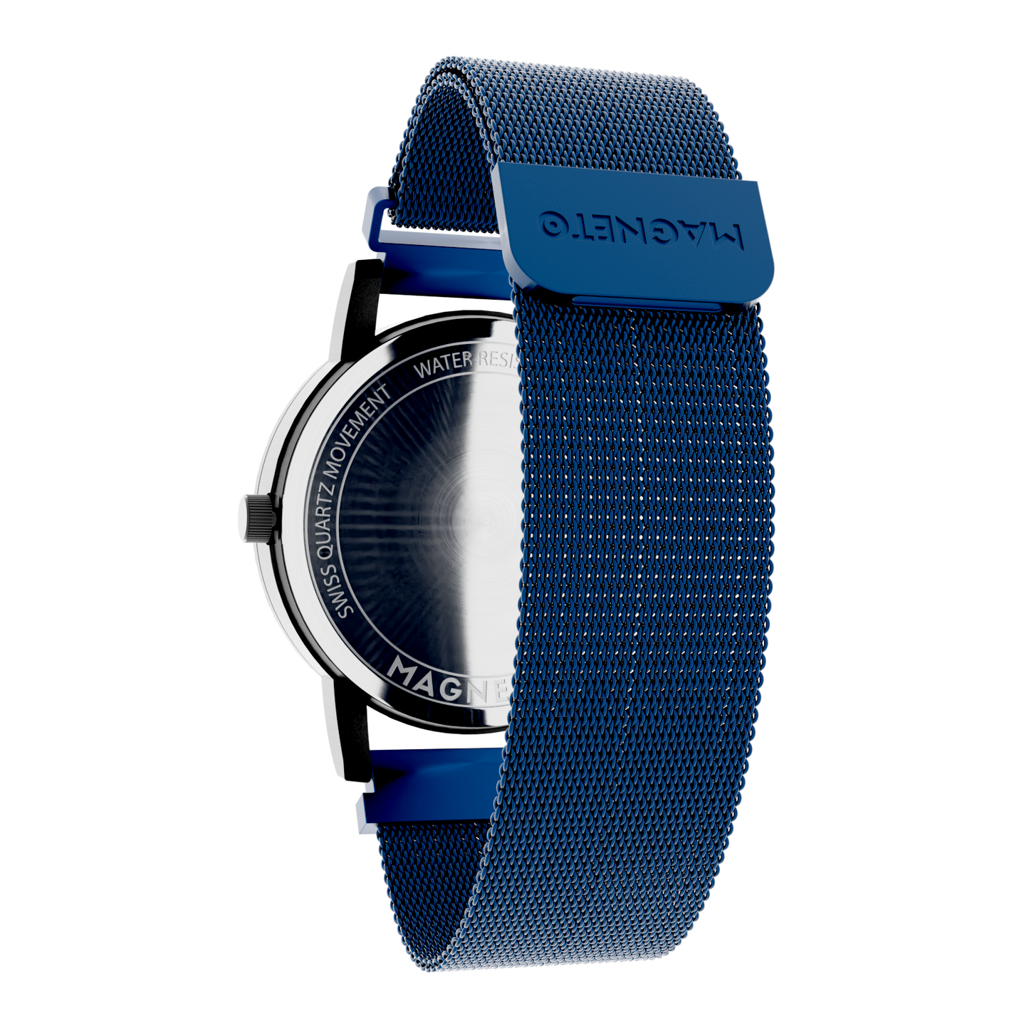 Magneto-Watch-Wave-Black-Maschenarmband-Blau-Back