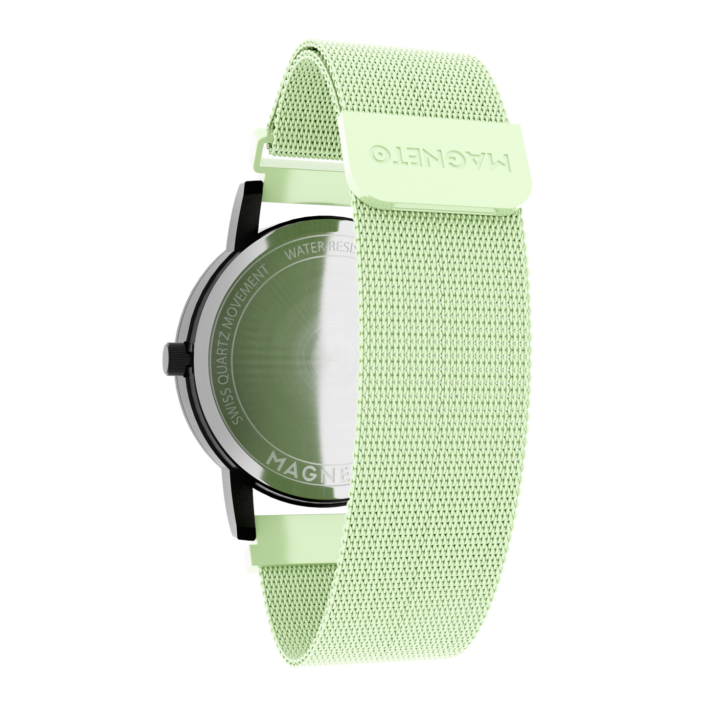 Magneto-Watch-Wave-Black-Maschenarmband-Mint-Back