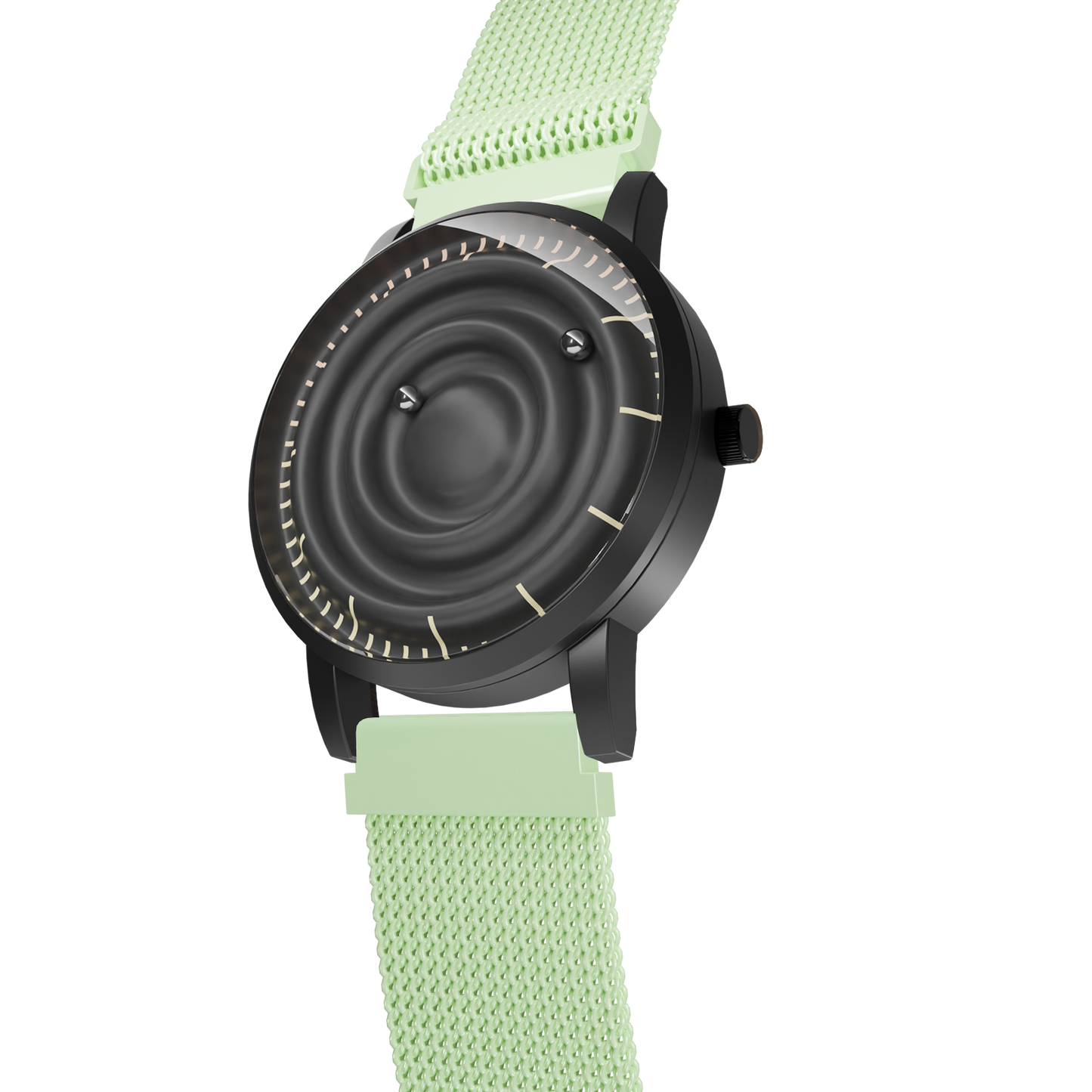 Magneto-Watch-Wave-Black-Maschenarmband-Mint-Side