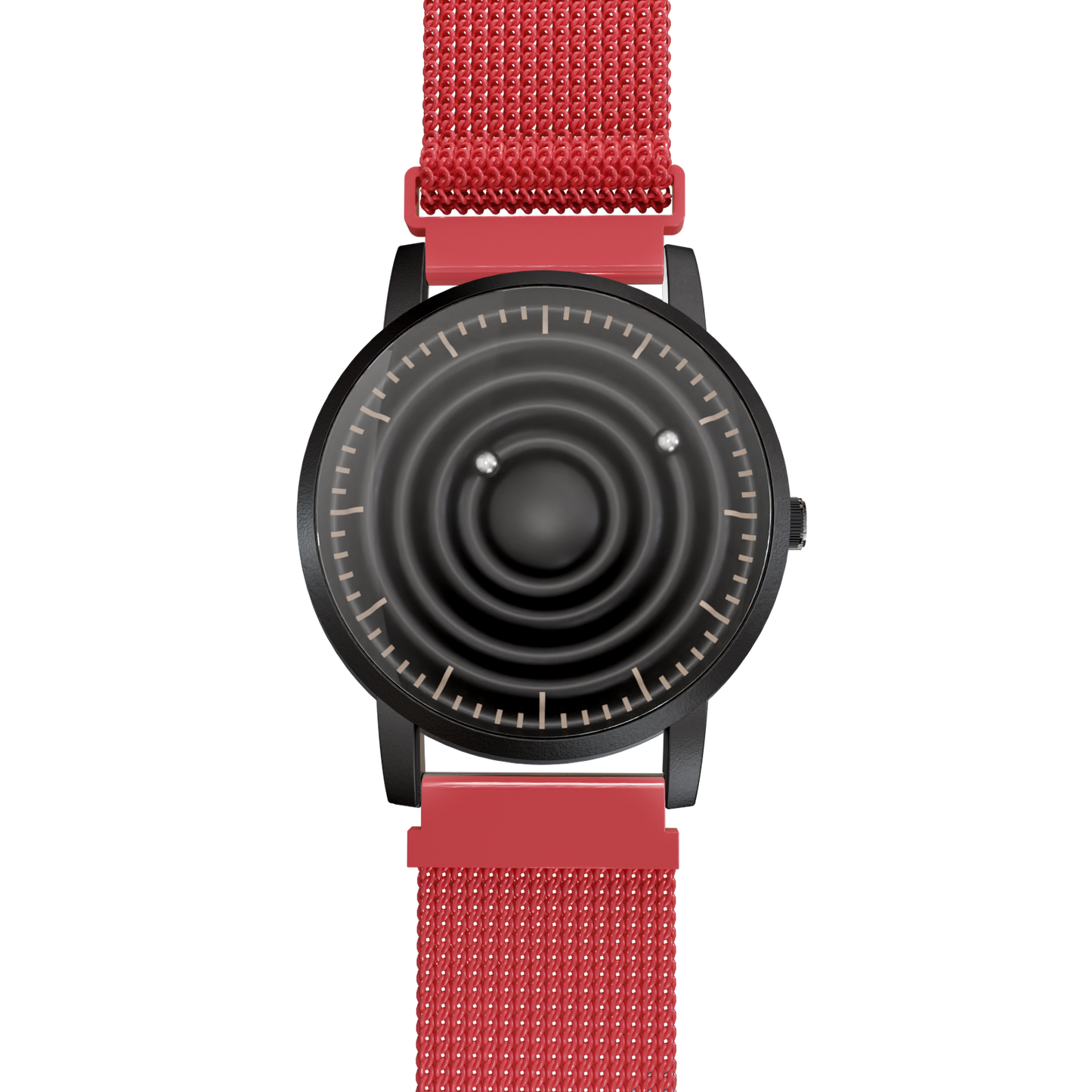 Magneto-Watch-Wave-Black-Maschenarmband-Rot-Front