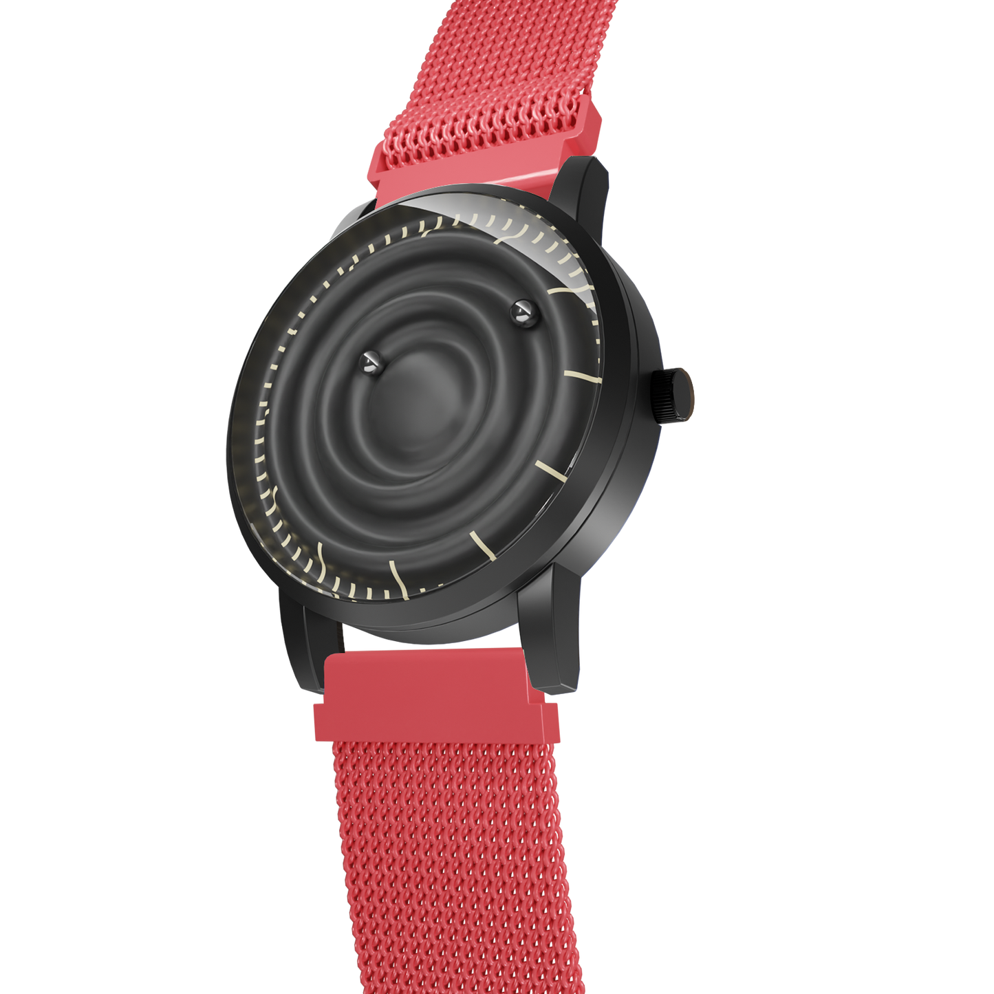 Magneto-Watch-Wave-Black-Maschenarmband-Rot-Side