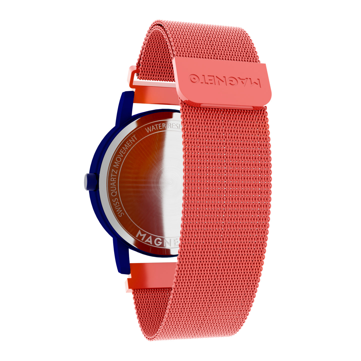 Magneto-Watch-Wave-Blue-Maschenarmband-Rot-Back