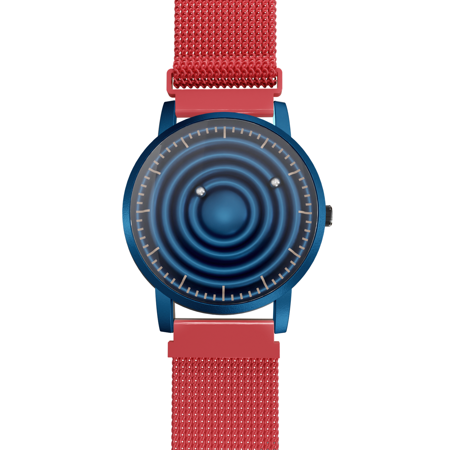 Magneto-Watch-Wave-Blue-Maschenarmband-Rot-Front