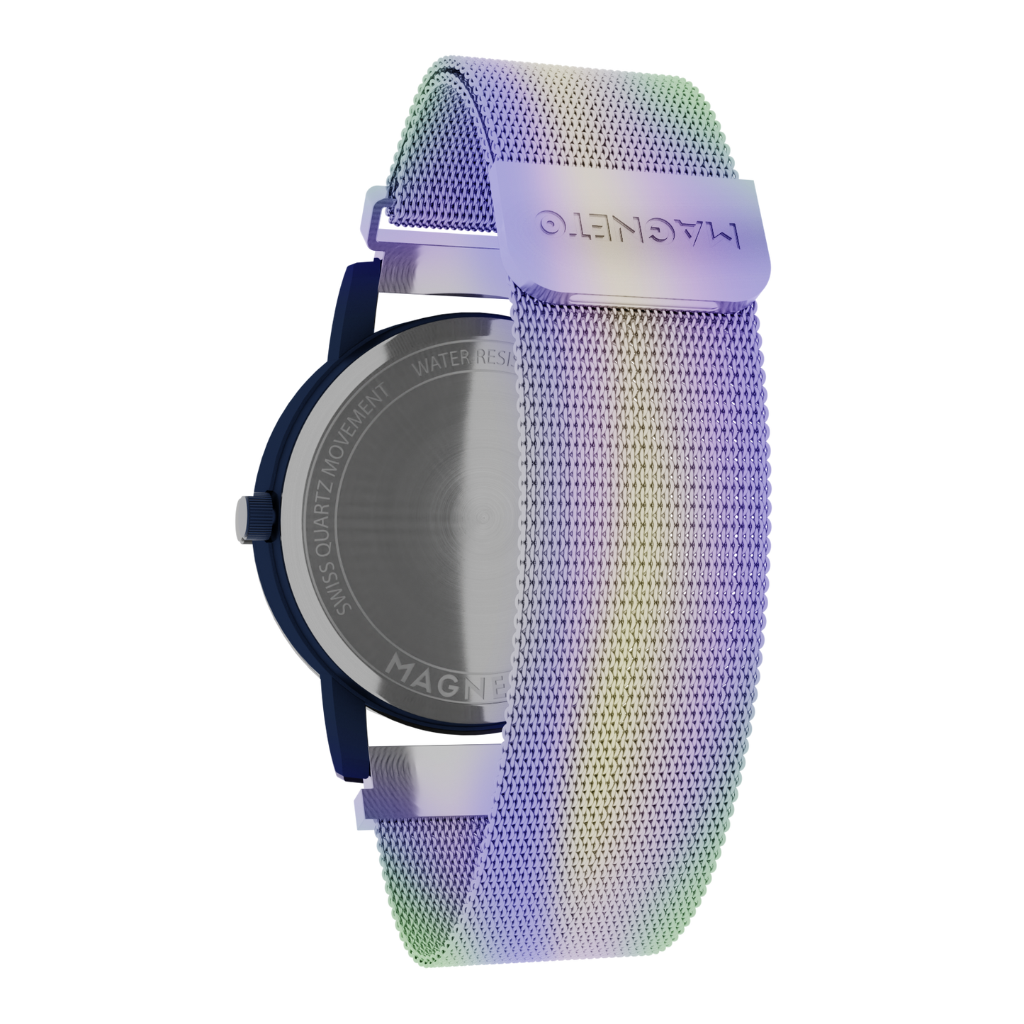 Magneto-Watch-Wave-Blue-Maschenarmband-Flip-Flop-Back
