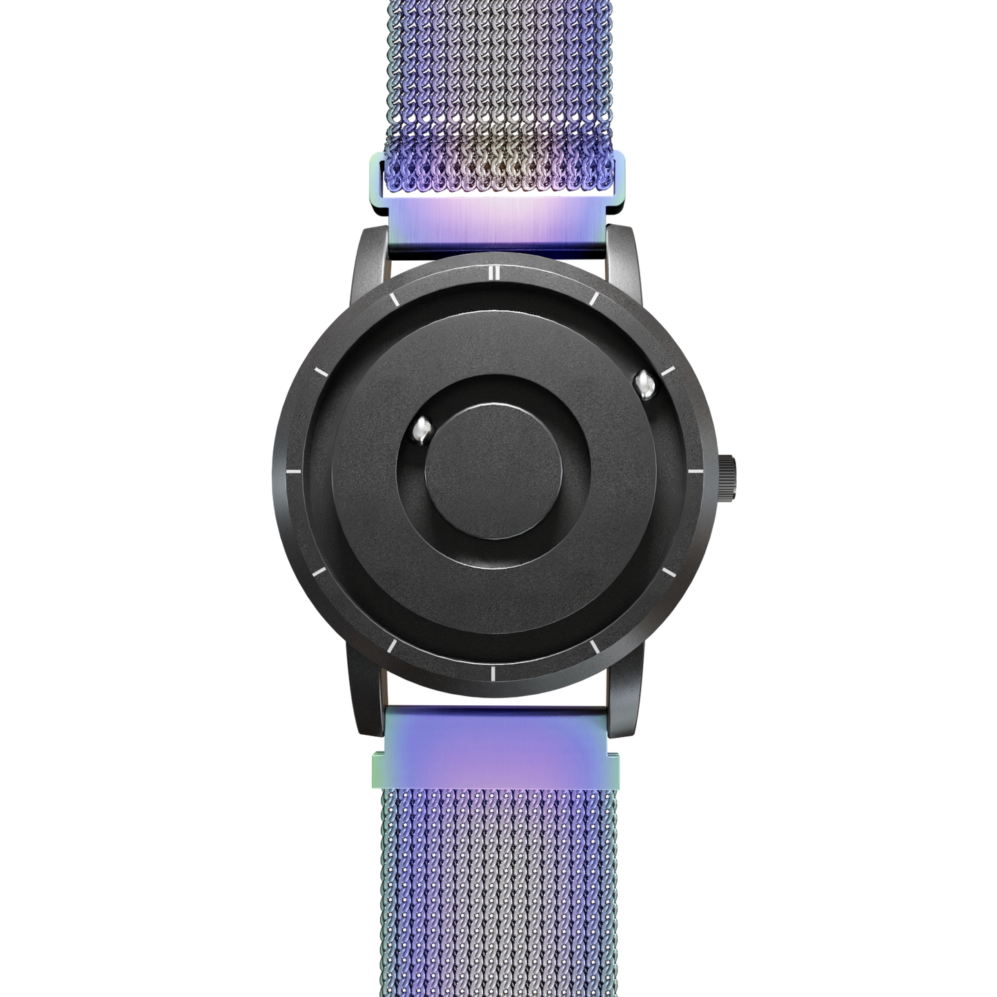 Magneto-Watch-Jupiter-Black-Maschenarmband-Flip-Flop-Front