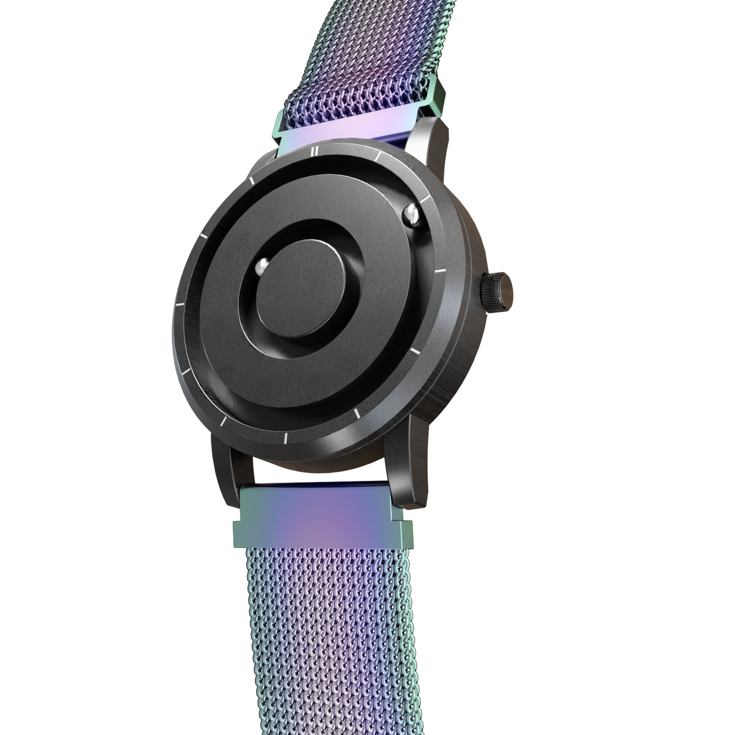 Magneto-Watch-Jupiter-Black-Maschenarmband-Flip-Flop-Side