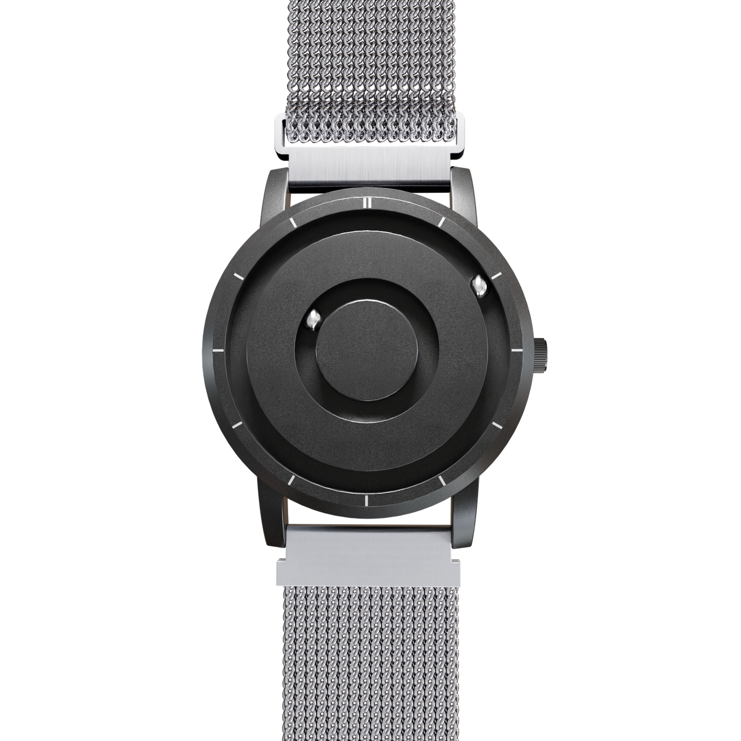 Magneto-Watch-Jupiter-Black-Maschenarmband-Silber-Front