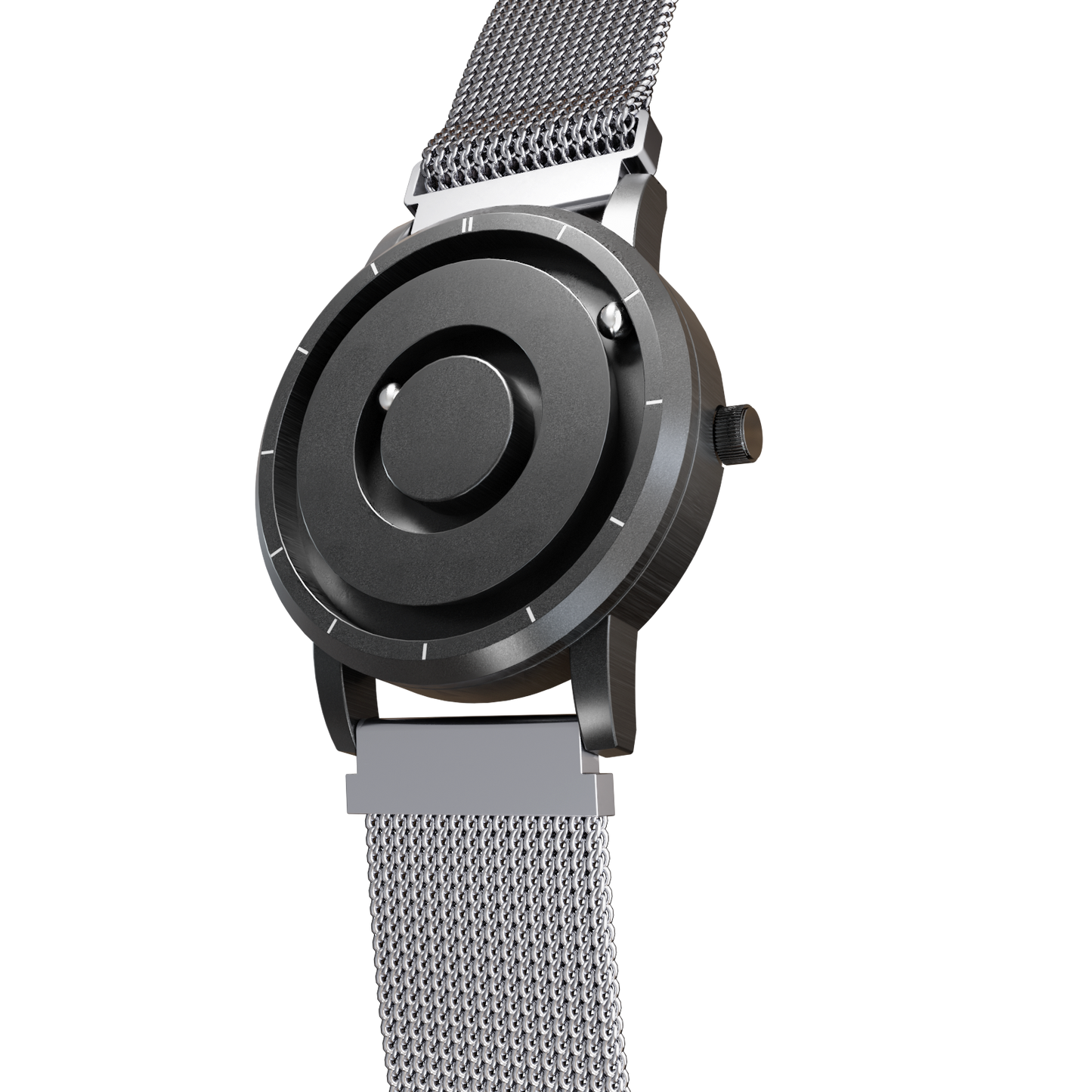 Magneto-Watch-Jupiter-Black-Maschenarmband-Silber-Side