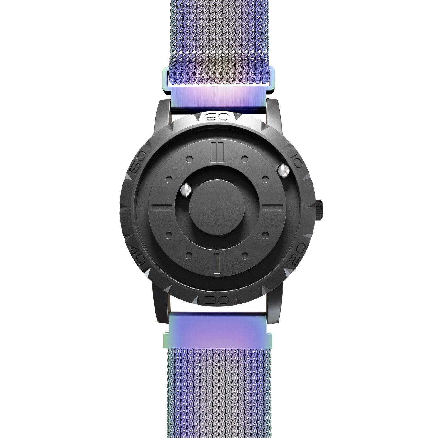 Magneto-Watch-Komet-Black-Maschenarmband-Flip-Flop-Front
