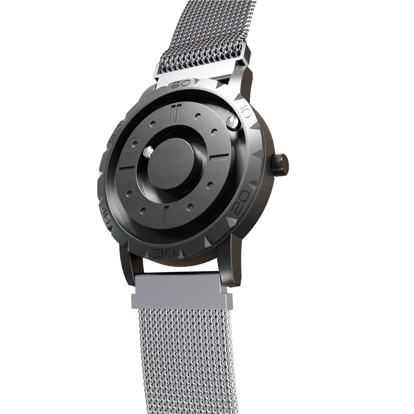 Magneto-Watch-Komet-Black-Maschenarmband-Silber-Side