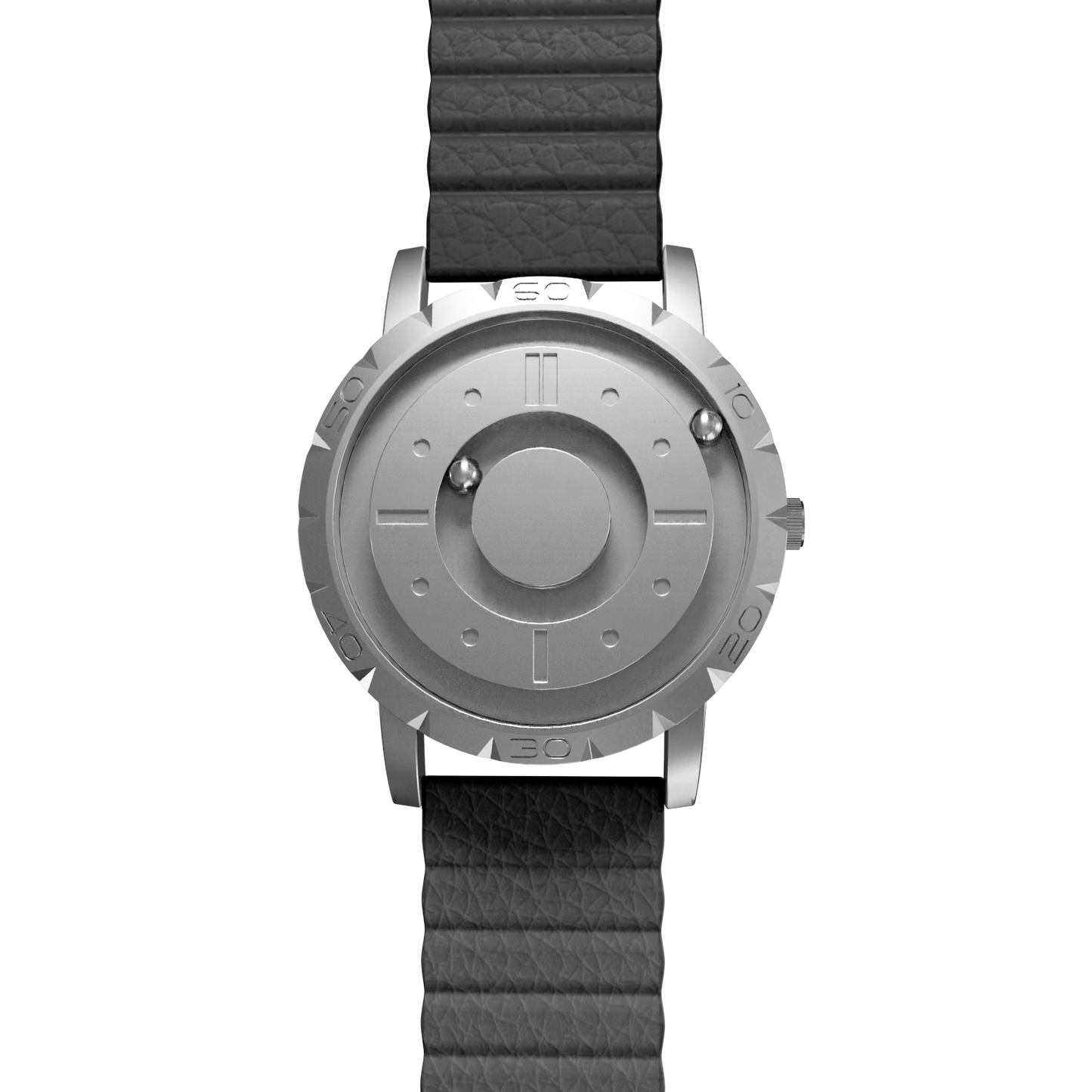 Magneto-Watch-Komet-Silver-Kunstleder-Magnetisch-Schwarz-Front