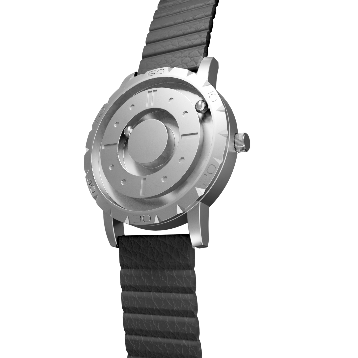 Magneto-Watch-Komet-Silver-Kunstleder-Magnetisch-Schwarz-Side