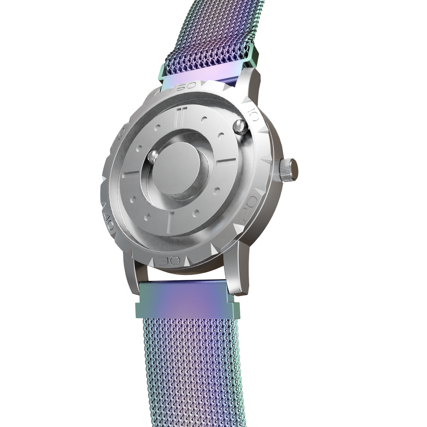 Magneto-Watch-Komet-Silver-Maschenarmband-Flip-Flop-Side