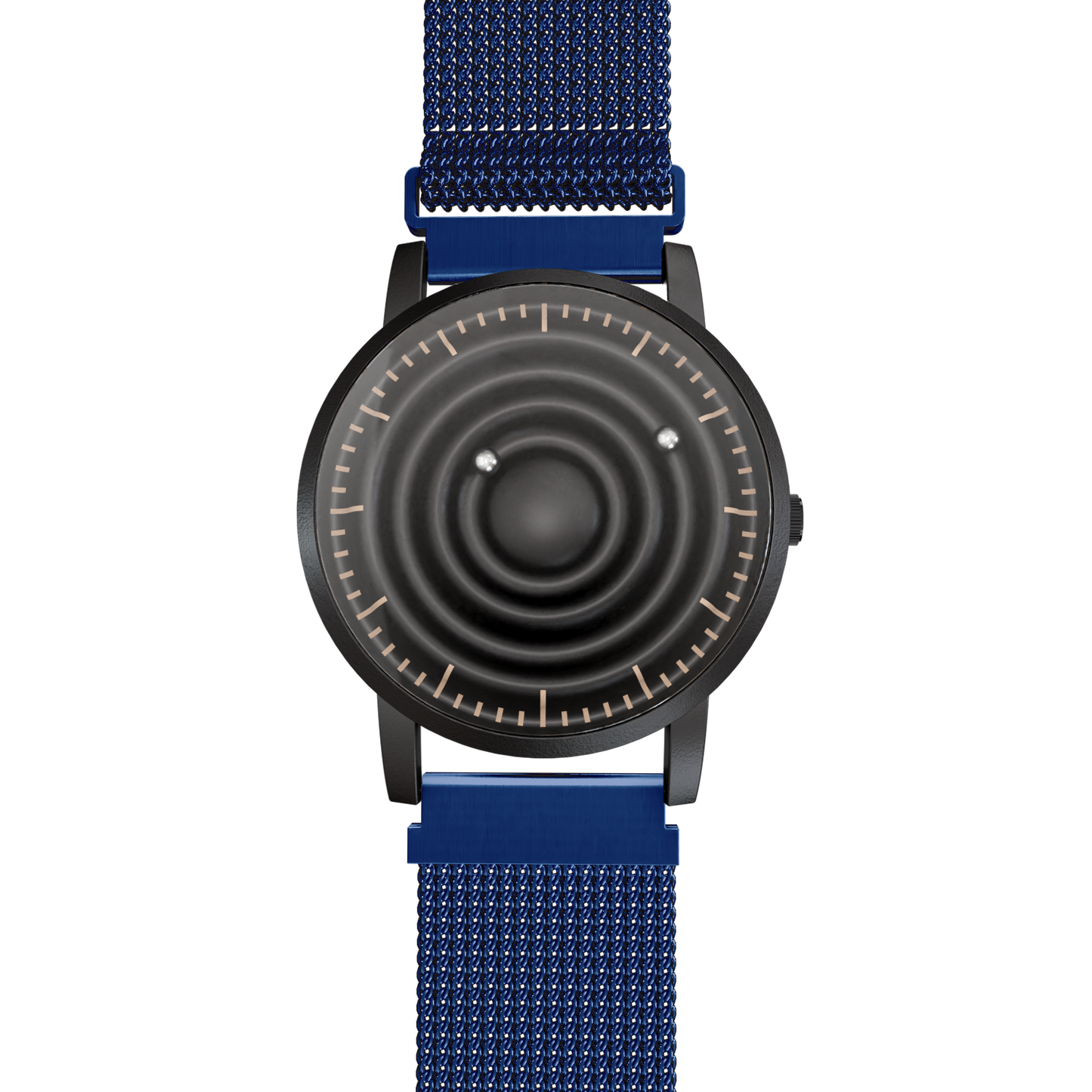 Magneto-Watch-Wave-Black-Maschenarmband-Blau-Front