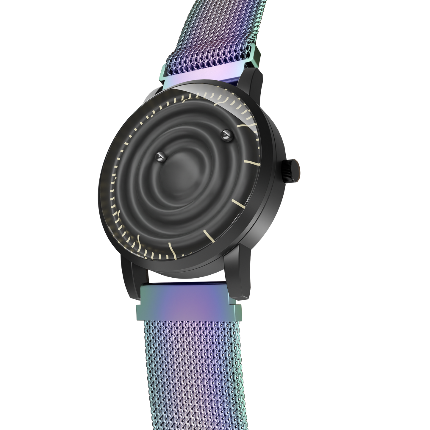 Magneto-Watch-Wave-Black-Maschenarmband-Flip-Flop-Side