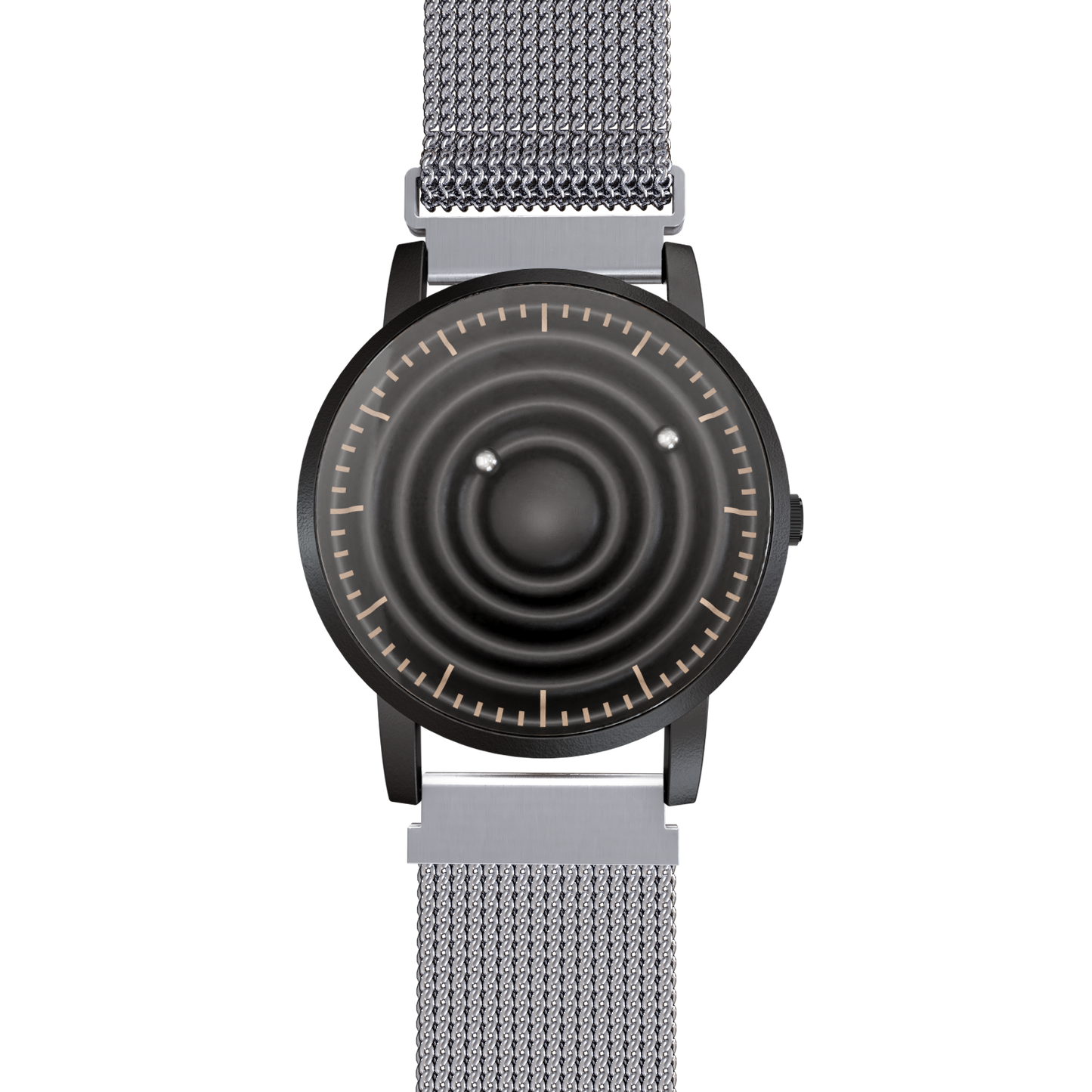 Magneto-Watch-Wave-Black-Maschenarmband-Silber-Front