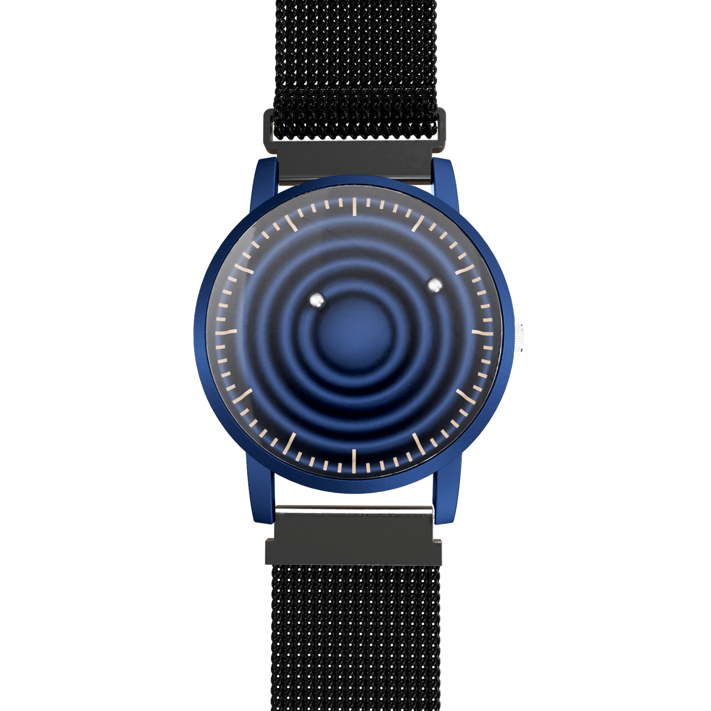 Magneto-Watch-Wave-Blue-Maschenarmband-Schwarz-Front