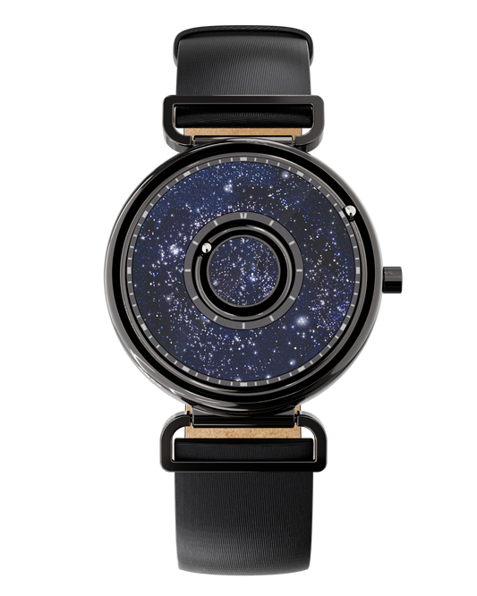 Magneto-Watch-Bella-Black-Aventurine-Satin-Leather-Black-Front
