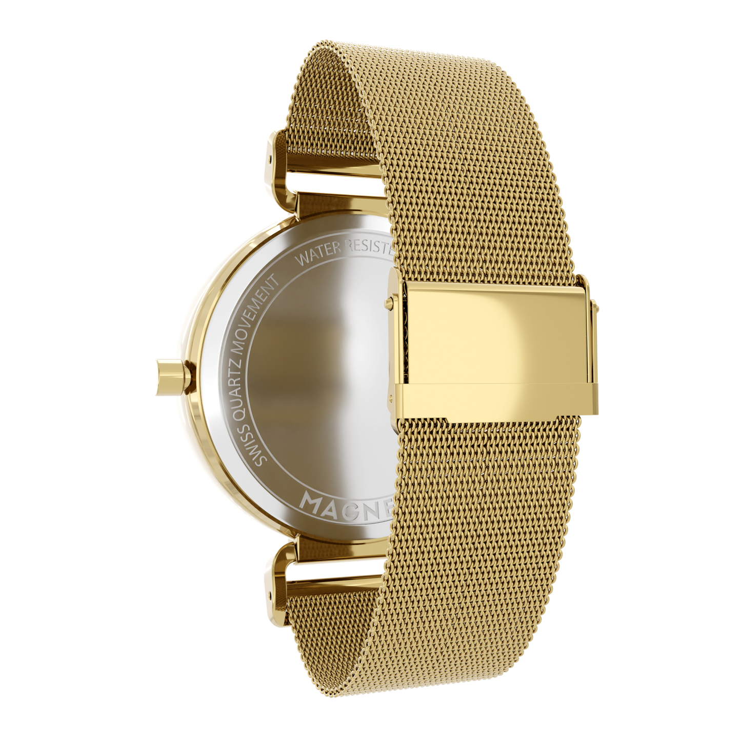 Magneto-Watch-Bella-Gold-Green-Maschenarmband-Sicherheitsverschluss-Gold-16mm-Side