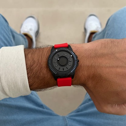 Magneto-Watch-Crytal-Black-Silicone-Red-Lifestyle-2023
