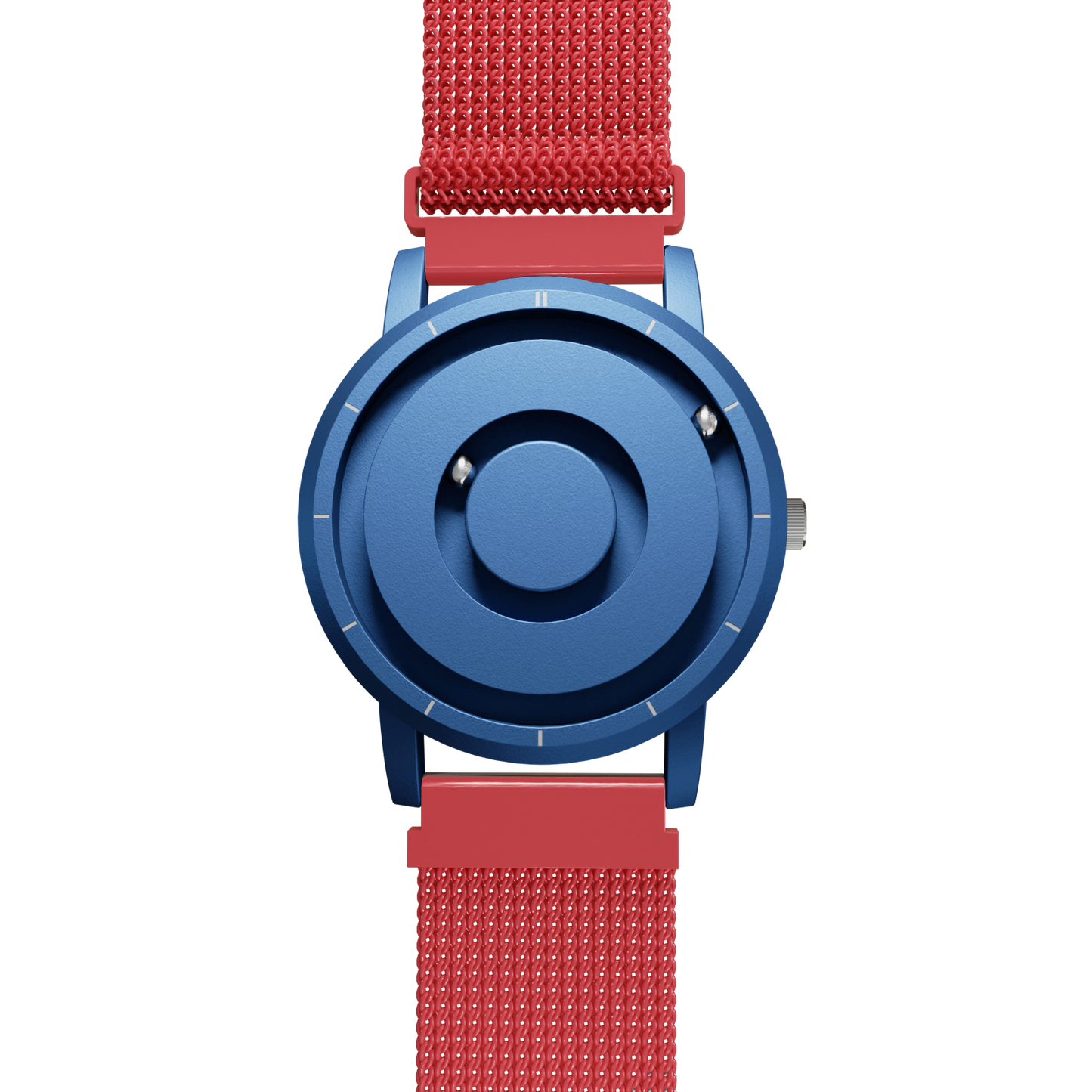     Magneto-Watch-Jupiter-Blue-Maschenarmband-Rot-Front