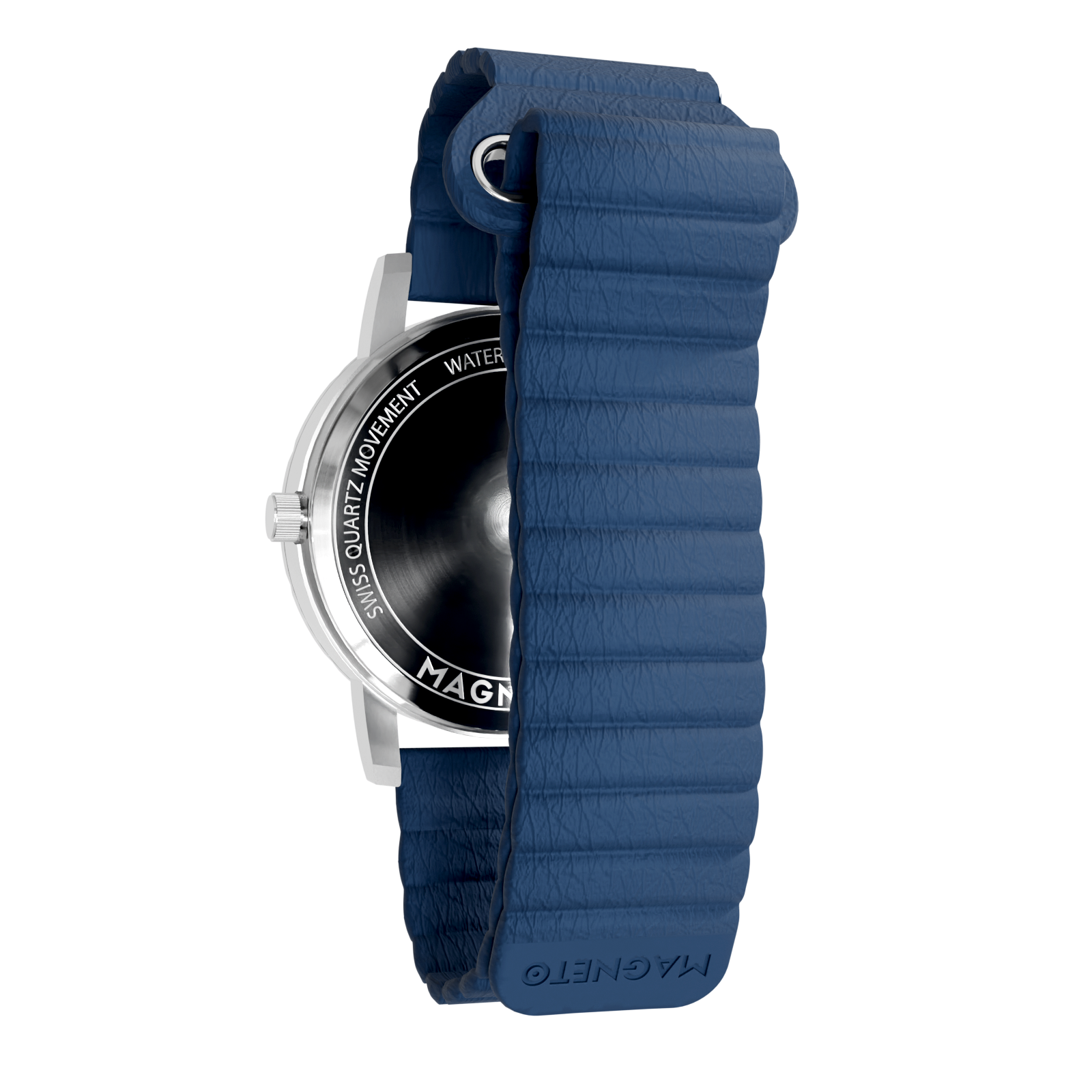 Magneto-Watch-Komet-Silver-Kunstleder-Magnetisch-Blau-Back
