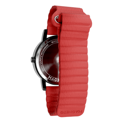 Magneto-Watch-Kunstleder-Magnetisch-Rot-Side